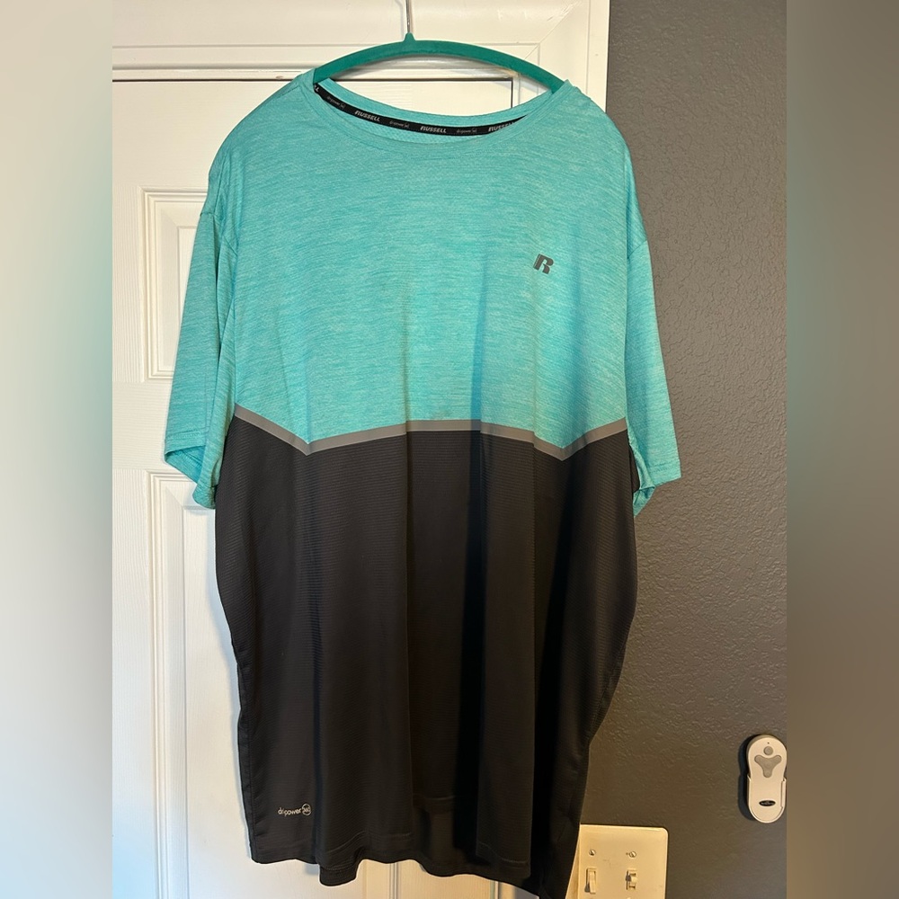 Russell Athletic Men's Teal and Black Short Sleeve Tee